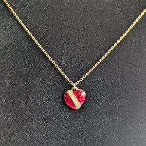 Vintage Royal Red Enamel Heart Pendant Necklace